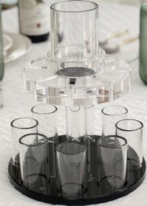 Picture of Lucite Kiddush Wine Fountain Large Kiddush Cup with 8 Small Cups Black 11"